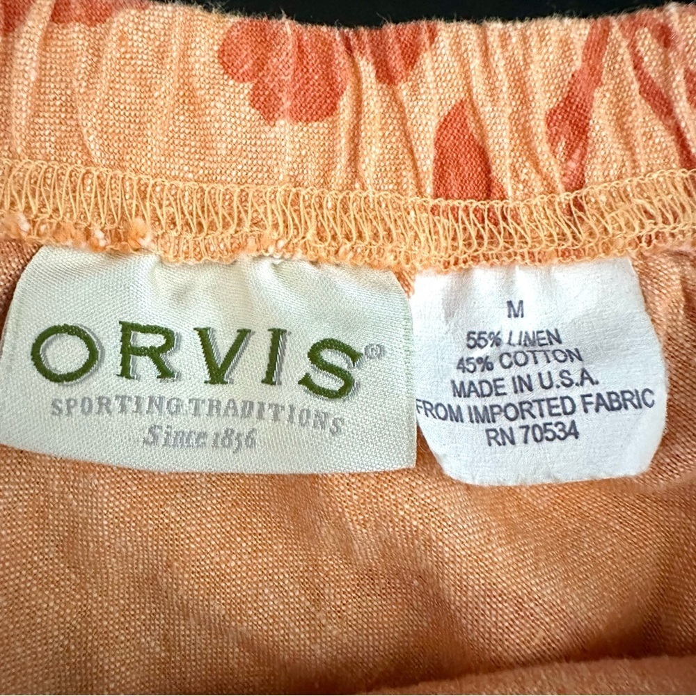 Orvis Linen Blend Orange Floral Elastic Waist Maxi Skirt Women’s Size Medium - Picture 8 of 9